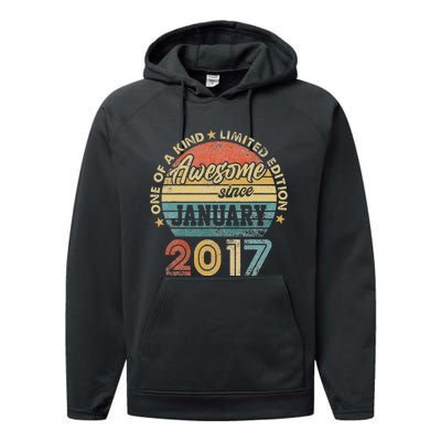 6 Year Old Awesome Since January 2017 6th Birthday Gift Performance Fleece Hoodie