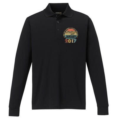 6 Year Old Awesome Since January 2017 6th Birthday Gift Performance Long Sleeve Polo