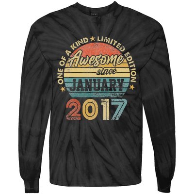 6 Year Old Awesome Since January 2017 6th Birthday Gift Tie-Dye Long Sleeve Shirt