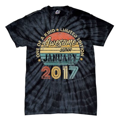 6 Year Old Awesome Since January 2017 6th Birthday Gift Tie-Dye T-Shirt