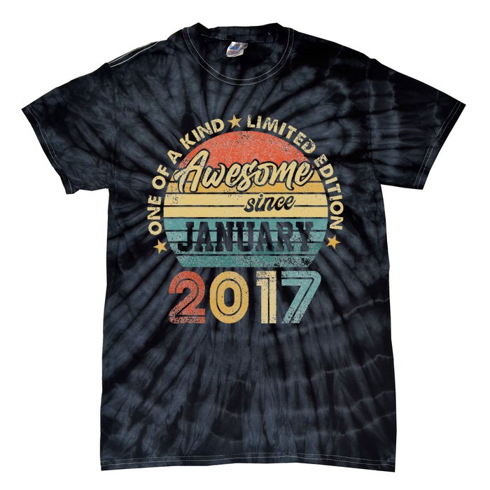 6 Year Old Awesome Since January 2017 6th Birthday Gift Tie-Dye T-Shirt