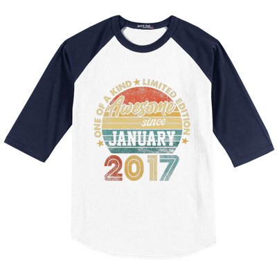 6 Year Old Awesome Since January 2017 6th Birthday Gift Baseball Sleeve Shirt