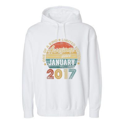 6 Year Old Awesome Since January 2017 6th Birthday Gift Garment-Dyed Fleece Hoodie