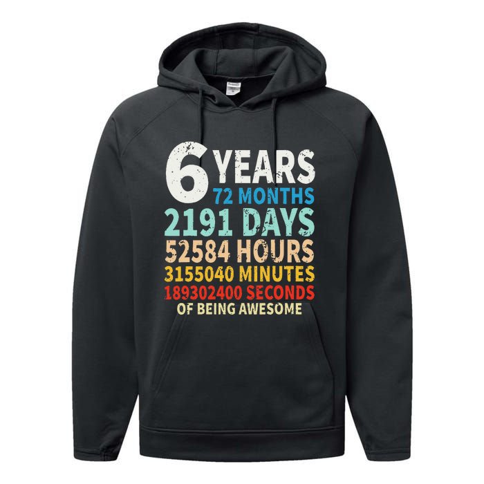 6 Years Old 6th Birthday Gifts Vintage 72 Months Performance Fleece Hoodie