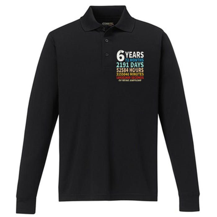 6 Years Old 6th Birthday Gifts Vintage 72 Months Performance Long Sleeve Polo