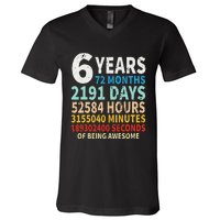 6 Years Old 6th Birthday Gifts Vintage 72 Months V-Neck T-Shirt