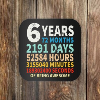 6 Years Old 6th Birthday Gifts Vintage 72 Months Coaster