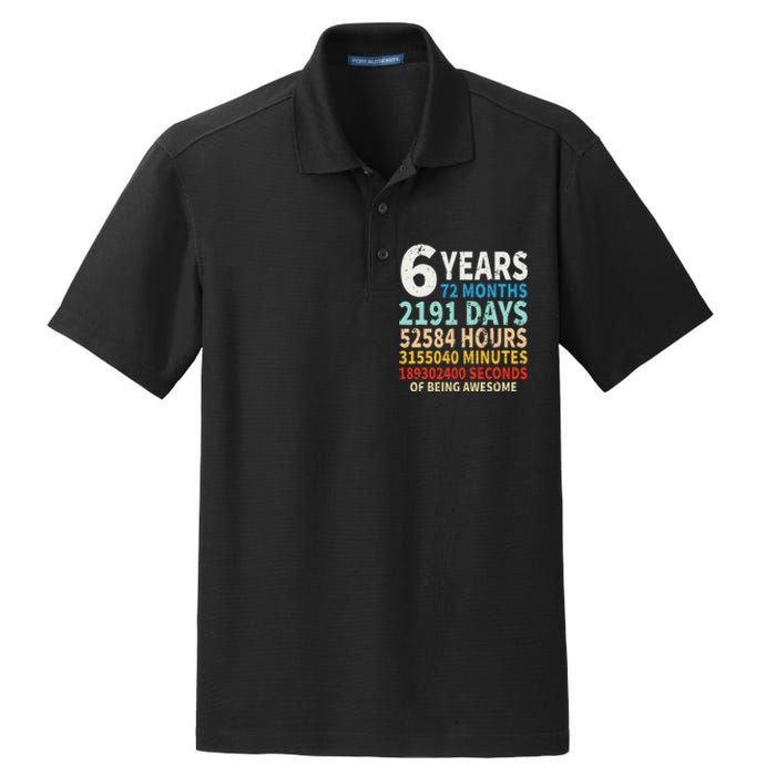 6 Years Old 6th Birthday Gifts Vintage 72 Months Dry Zone Grid Polo