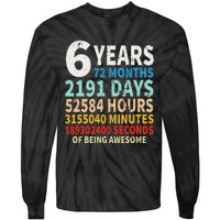 6 Years Old 6th Birthday Gifts Vintage 72 Months Tie-Dye Long Sleeve Shirt