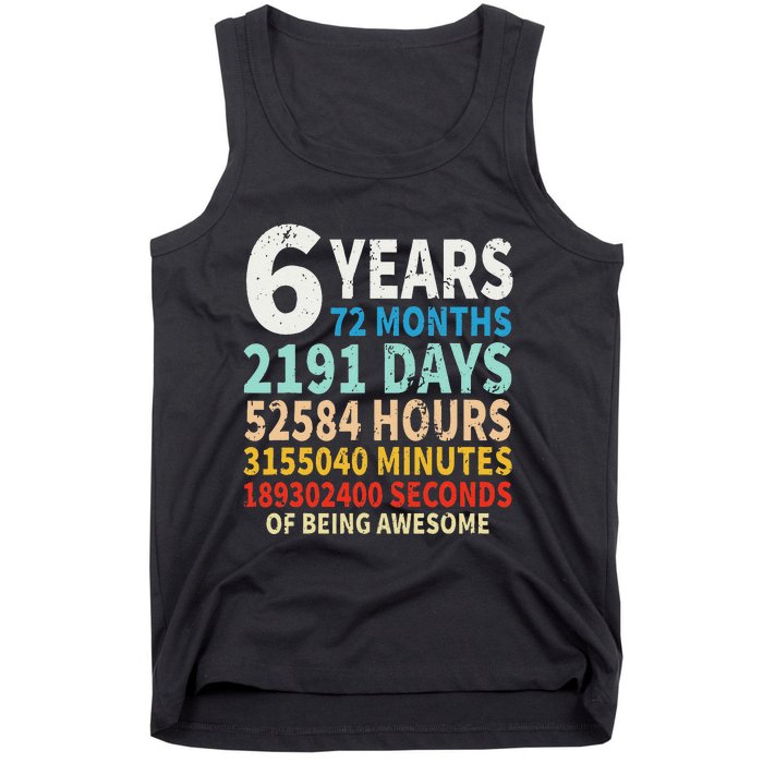 6 Years Old 6th Birthday Gifts Vintage 72 Months Tank Top