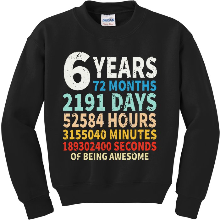 6 Years Old 6th Birthday Gifts Vintage 72 Months Kids Sweatshirt