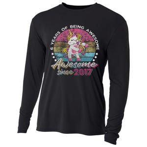 6 Years Old Flossing Unicorn Gifts 6th Birthday Party Cooling Performance Long Sleeve Crew