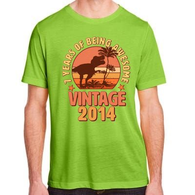 7 Years of Being Awesome Vintage 2014 Birthday T-Rex Adult ChromaSoft Performance T-Shirt