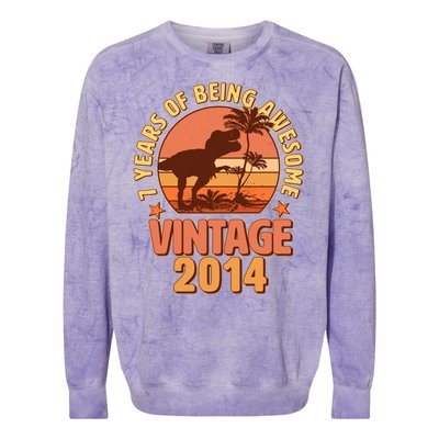 7 Years of Being Awesome Vintage 2014 Birthday T-Rex Colorblast Crewneck Sweatshirt