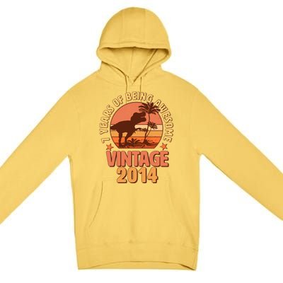 7 Years of Being Awesome Vintage 2014 Birthday T-Rex Premium Pullover Hoodie