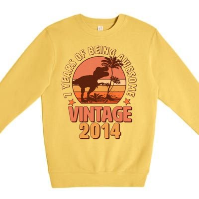 7 Years of Being Awesome Vintage 2014 Birthday T-Rex Premium Crewneck Sweatshirt