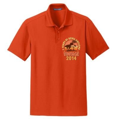 7 Years of Being Awesome Vintage 2014 Birthday T-Rex Dry Zone Grid Polo