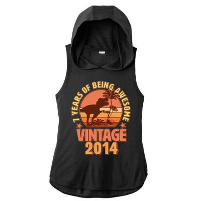 7 Years of Being Awesome Vintage 2014 Birthday T-Rex Ladies PosiCharge Tri-Blend Wicking Draft Hoodie Tank