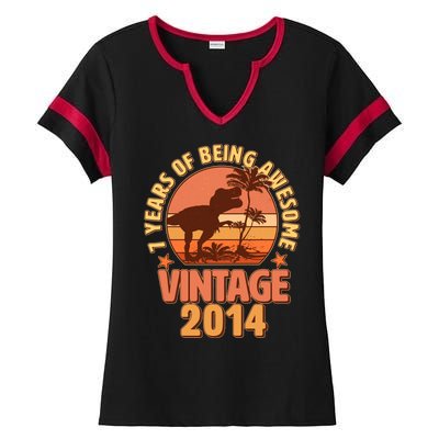 7 Years of Being Awesome Vintage 2014 Birthday T-Rex Ladies Halftime Notch Neck Tee