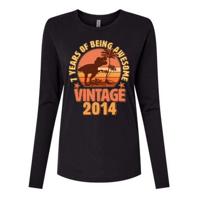 7 Years of Being Awesome Vintage 2014 Birthday T-Rex Womens Cotton Relaxed Long Sleeve T-Shirt