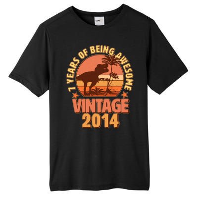 7 Years of Being Awesome Vintage 2014 Birthday T-Rex Tall Fusion ChromaSoft Performance T-Shirt