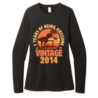 7 Years of Being Awesome Vintage 2014 Birthday T-Rex Womens CVC Long Sleeve Shirt