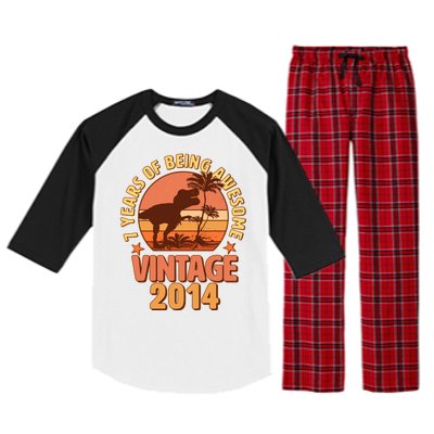 7 Years of Being Awesome Vintage 2014 Birthday T-Rex Raglan Sleeve Pajama Set