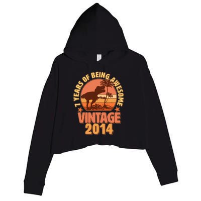 7 Years of Being Awesome Vintage 2014 Birthday T-Rex Crop Fleece Hoodie