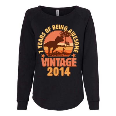 7 Years of Being Awesome Vintage 2014 Birthday T-Rex Womens California Wash Sweatshirt