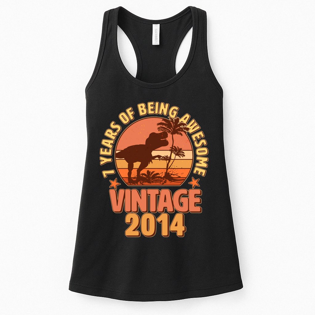 7 Years of Being Awesome Vintage 2014 Birthday T-Rex Womens Tank Top
