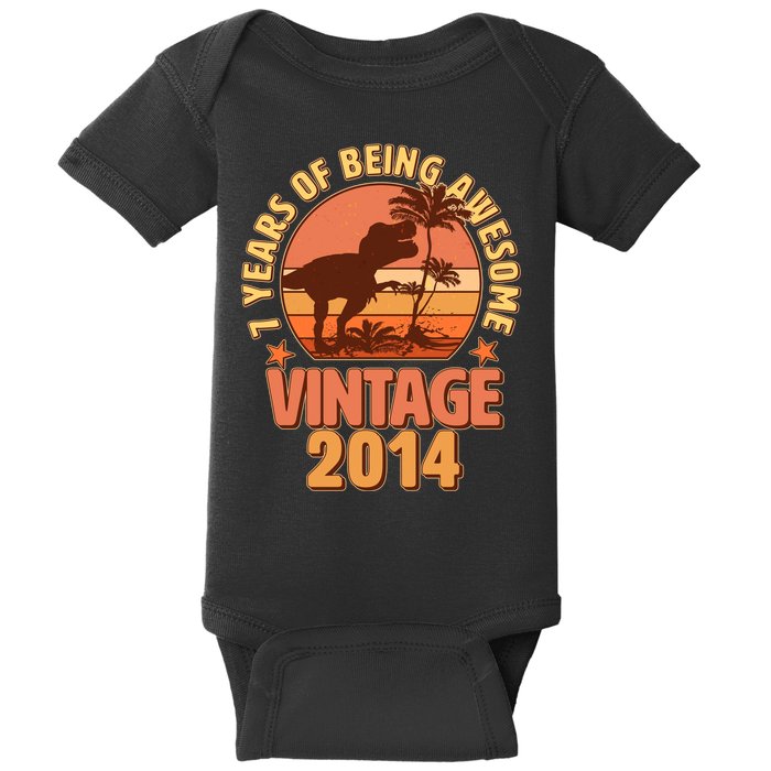 7 Years of Being Awesome Vintage 2014 Birthday T-Rex Baby Bodysuit
