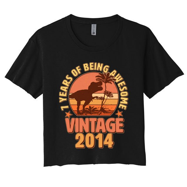7 Years of Being Awesome Vintage 2014 Birthday T-Rex Crop Top