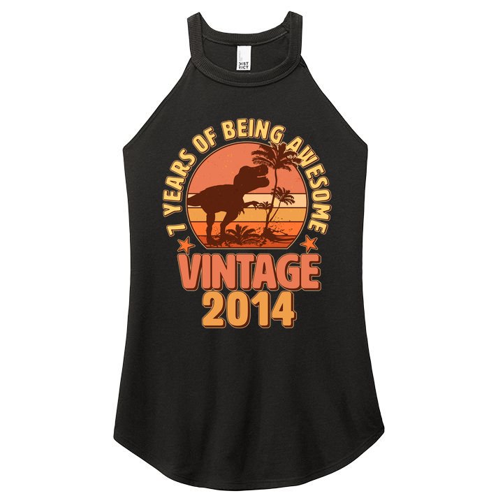 7 Years of Being Awesome Vintage 2014 Birthday T-Rex Women's Perfect Tri Rocker Tank