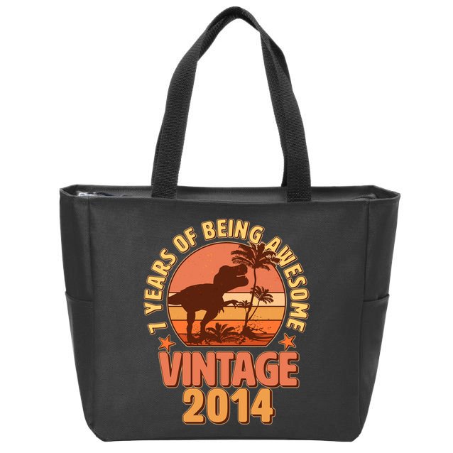 7 Years of Being Awesome Vintage 2014 Birthday T-Rex Zip Tote Bag