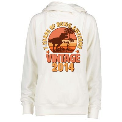 7 Years of Being Awesome Vintage 2014 Birthday T-Rex Womens Funnel Neck Pullover Hood