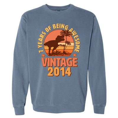 7 Years of Being Awesome Vintage 2014 Birthday T-Rex Garment-Dyed Sweatshirt