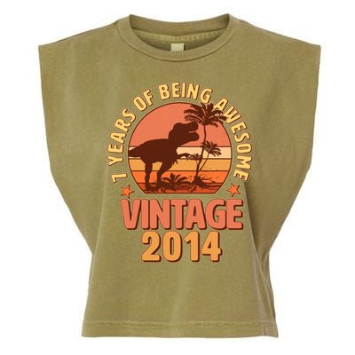 7 Years of Being Awesome Vintage 2014 Birthday T-Rex Garment-Dyed Women's Muscle Tee