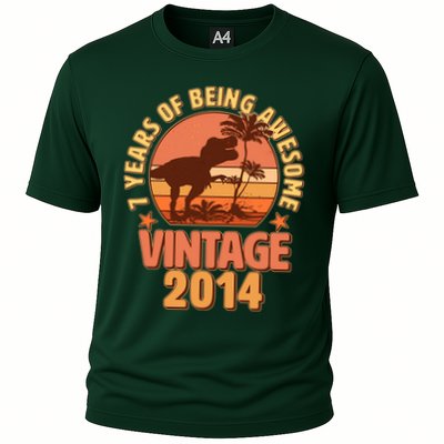 7 Years of Being Awesome Vintage 2014 Birthday T-Rex Performance Shirt