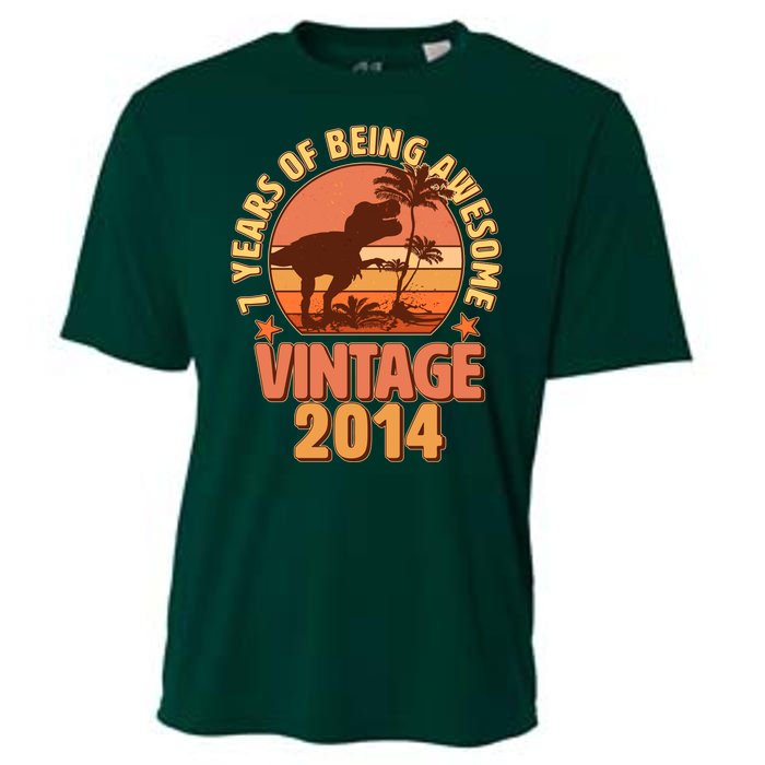 7 Years of Being Awesome Vintage 2014 Birthday T-Rex Cooling Performance Crew T-Shirt