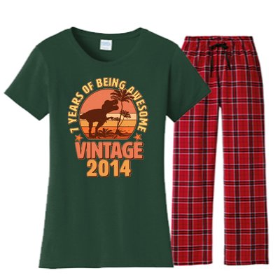 7 Years of Being Awesome Vintage 2014 Birthday T-Rex Women's Flannel Pajama Set