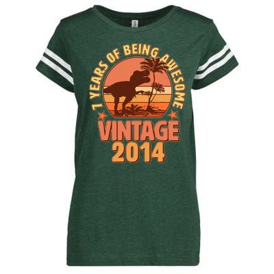 7 Years of Being Awesome Vintage 2014 Birthday T-Rex Enza Ladies Jersey Football T-Shirt