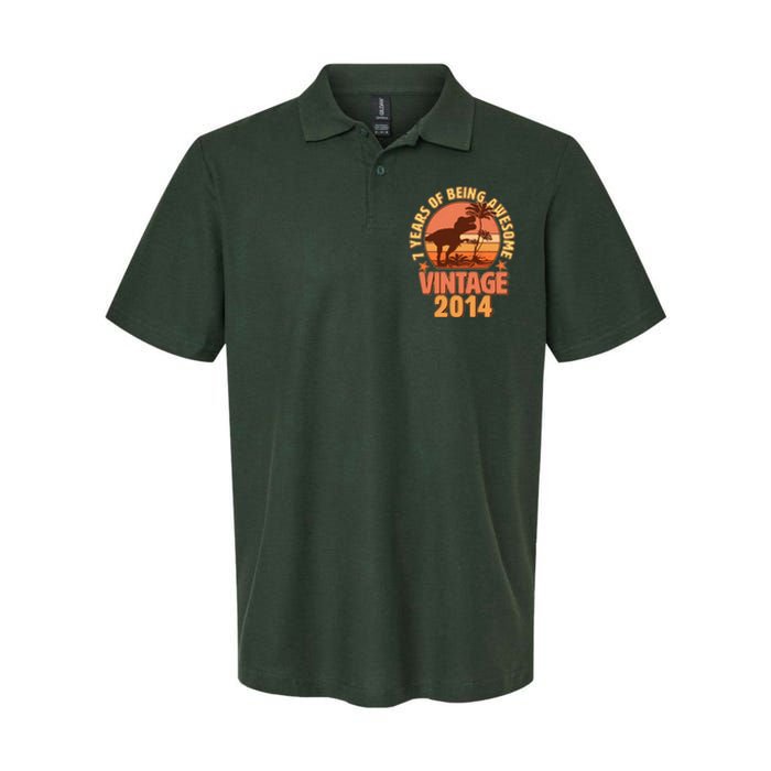 7 Years of Being Awesome Vintage 2014 Birthday T-Rex Softstyle Adult Sport Polo