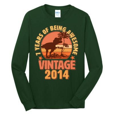 7 Years of Being Awesome Vintage 2014 Birthday T-Rex Tall Long Sleeve T-Shirt