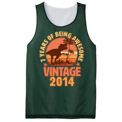 7 Years of Being Awesome Vintage 2014 Birthday T-Rex Mesh Reversible Basketball Jersey Tank