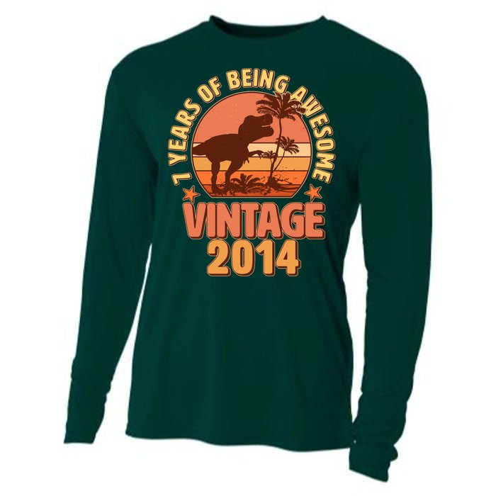 7 Years of Being Awesome Vintage 2014 Birthday T-Rex Cooling Performance Long Sleeve Crew