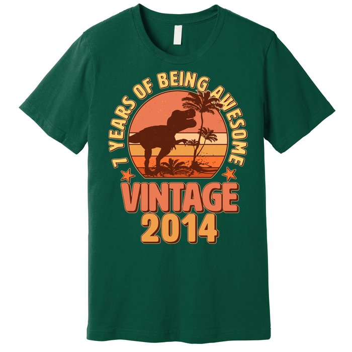 7 Years of Being Awesome Vintage 2014 Birthday T-Rex Premium T-Shirt