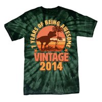 7 Years of Being Awesome Vintage 2014 Birthday T-Rex Tie-Dye T-Shirt