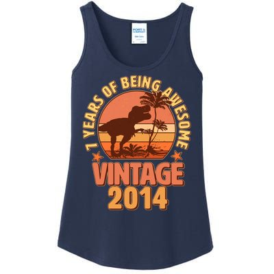 7 Years of Being Awesome Vintage 2014 Birthday T-Rex Ladies Essential Tank