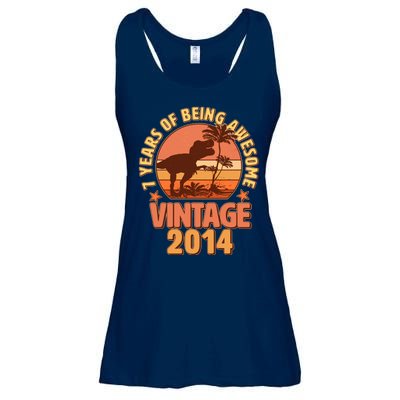 7 Years of Being Awesome Vintage 2014 Birthday T-Rex Ladies Essential Flowy Tank