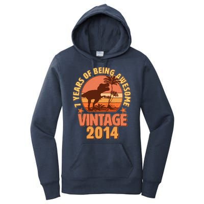 7 Years of Being Awesome Vintage 2014 Birthday T-Rex Women's Pullover Hoodie